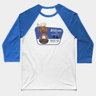 Funny Doxie Dog grilling a hot dog. Baseball T-Shirt